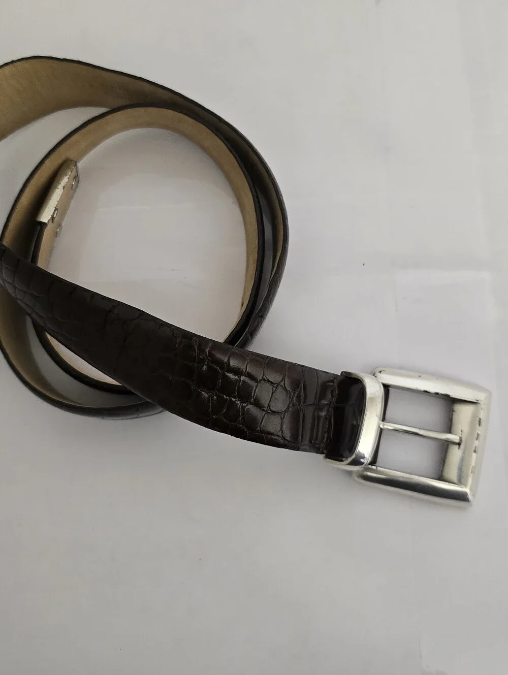 FOSSIL women's size Large Croco Embossed Cowhide Leather Dress Belt Brown